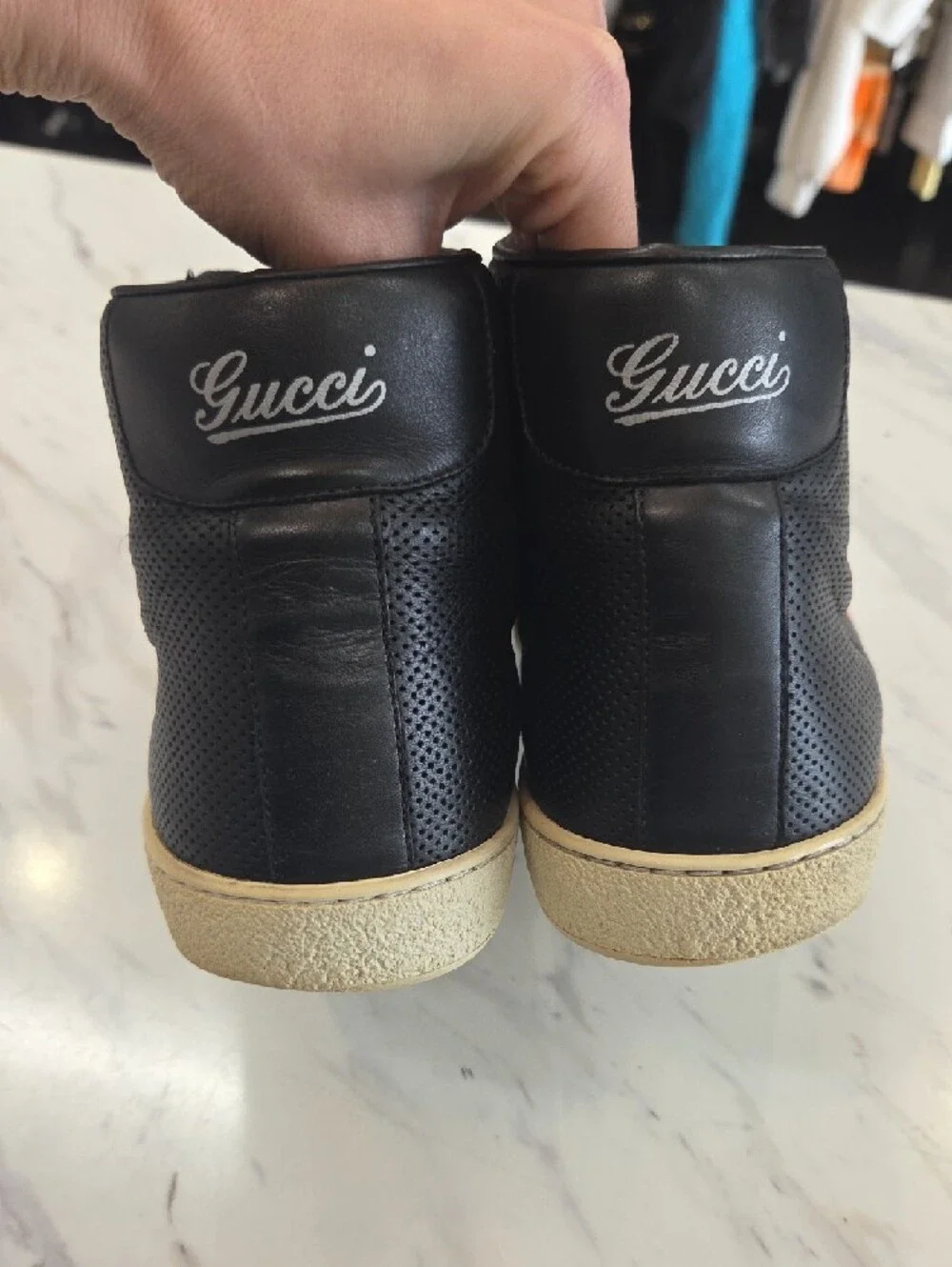 Gucci Black High-Top Sneakers with Red & Green Stripe